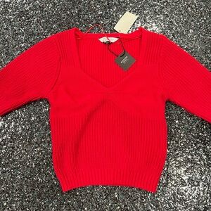 Modern Supply Sanctuary Red Cotton Knit Top Short Sleeve Sweetheart Neck L NWT